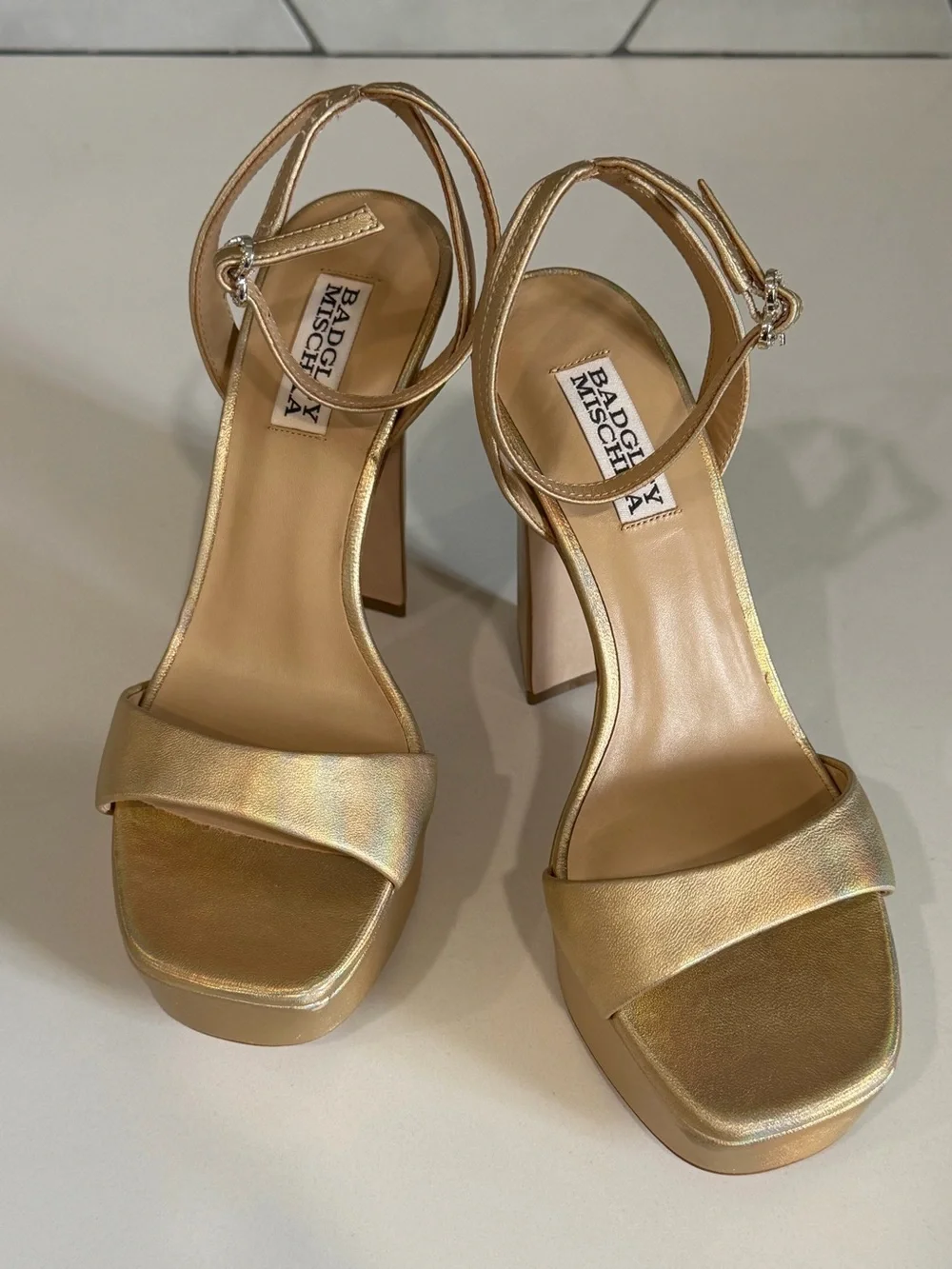 Badgley Mischka Gold Platform Sandal Block Heel